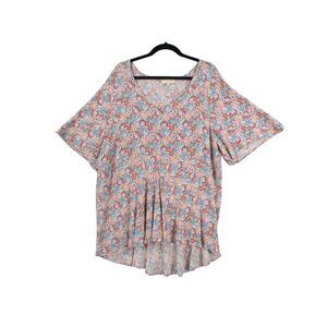 Cynthia Rowley Womens 2X Floral Print Dolman Sleeve Tunic Top High-Low Hem